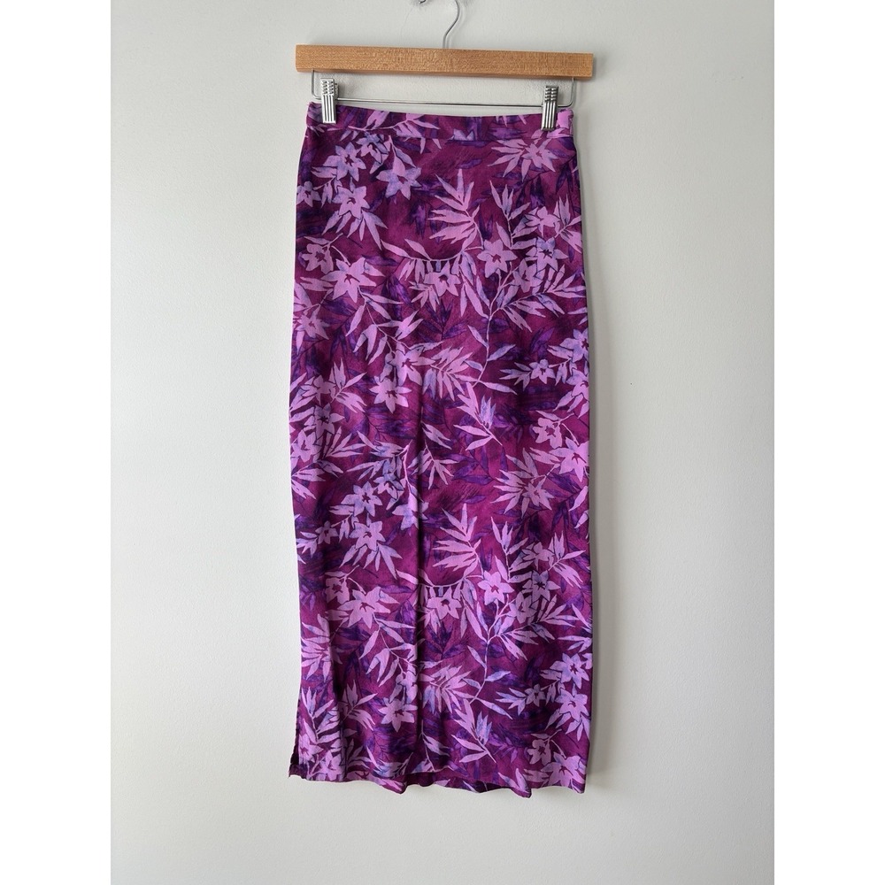 Amanda Smith Vintage 100% Silk Hawaiian Floral Maxi Skirt Size Small With Slit